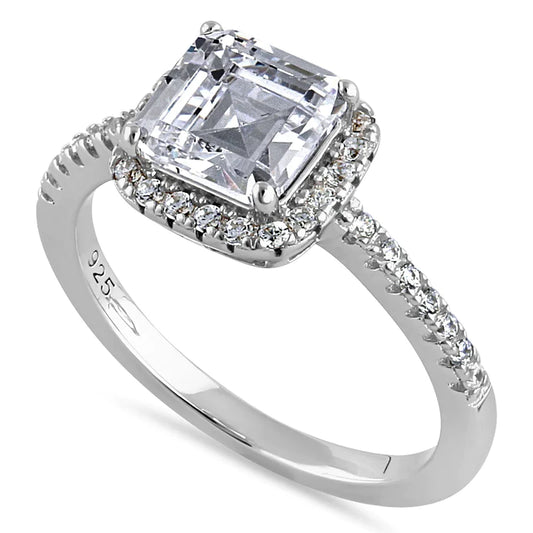 JB:SRZ6430 Sterling Silver Chic Square Halo with Round Cut Clear CZ Engagement Ring