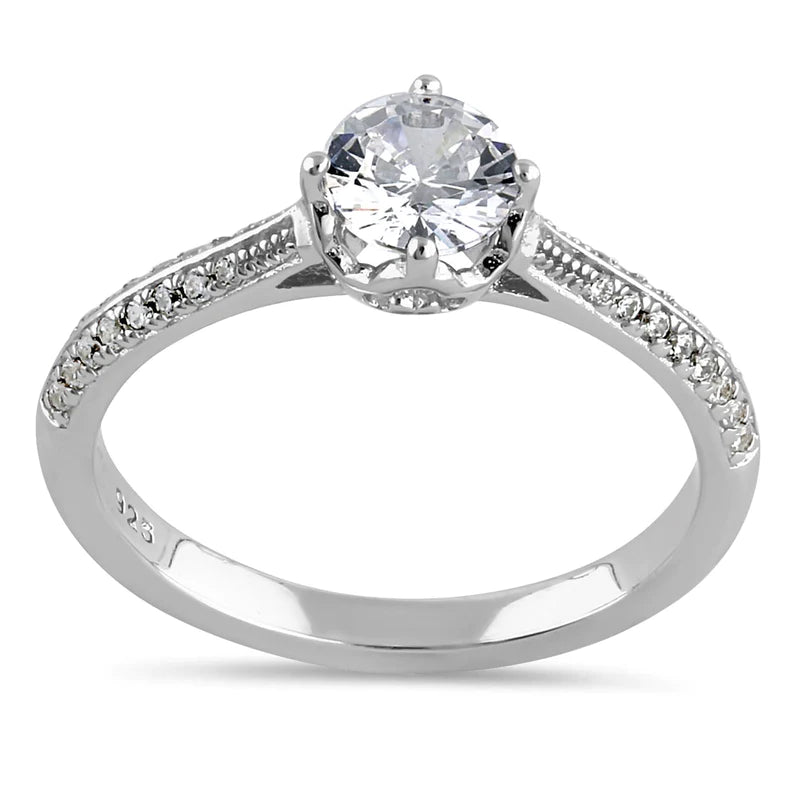 JB:SRZ6431 Sterling Silver Dainty Cathedral Round Cut Clear CZ Engagement Ring