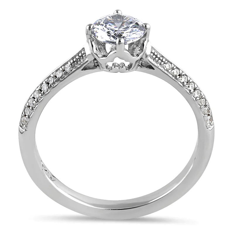JB:SRZ6431 Sterling Silver Dainty Cathedral Round Cut Clear CZ Engagement Ring