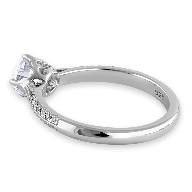 JB:SRZ6431 Sterling Silver Dainty Cathedral Round Cut Clear CZ Engagement Ring