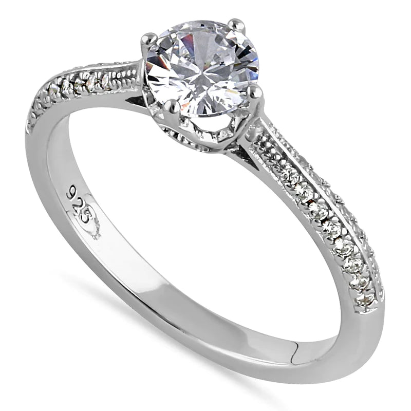 JB:SRZ6431 Sterling Silver Dainty Cathedral Round Cut Clear CZ Engagement Ring