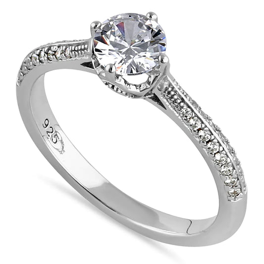 JB:SRZ6431 Sterling Silver Dainty Cathedral Round Cut Clear CZ Engagement Ring