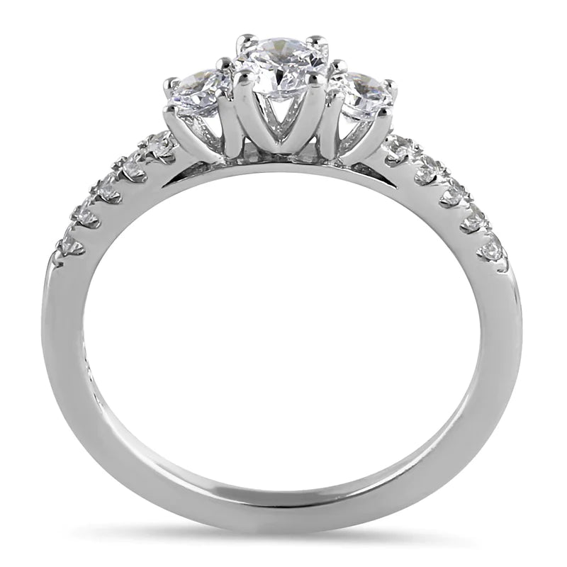 JB:SRZ6433 Sterling Silver Dainty Round Trio Cut Clear CZ Engagement Ring