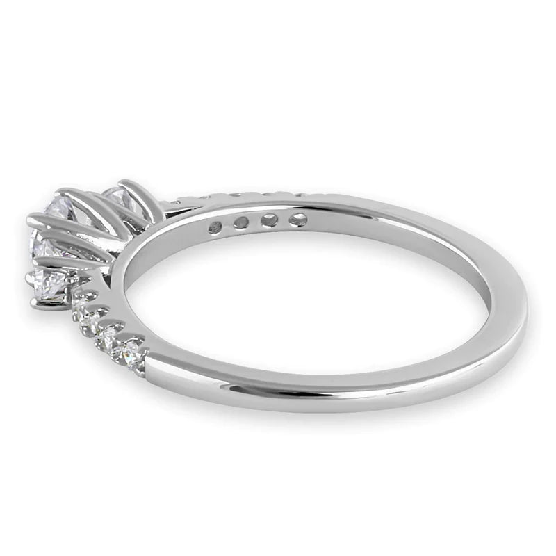 JB:SRZ6433 Sterling Silver Dainty Round Trio Cut Clear CZ Engagement Ring