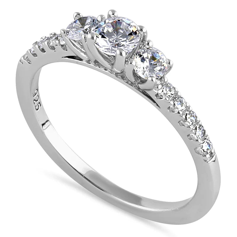JB:SRZ6433 Sterling Silver Dainty Round Trio Cut Clear CZ Engagement Ring
