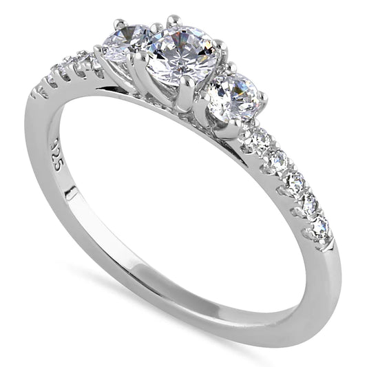 JB:SRZ6433 Sterling Silver Dainty Round Trio Cut Clear CZ Engagement Ring