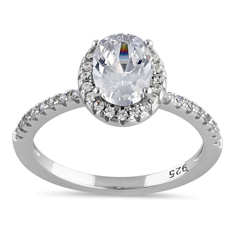JB:SRZ6435 Sterling Silver Chic Oval Halo Round Cut Clear CZ Engagement Ring