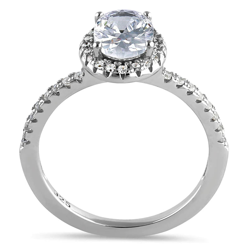 JB:SRZ6435 Sterling Silver Chic Oval Halo Round Cut Clear CZ Engagement Ring