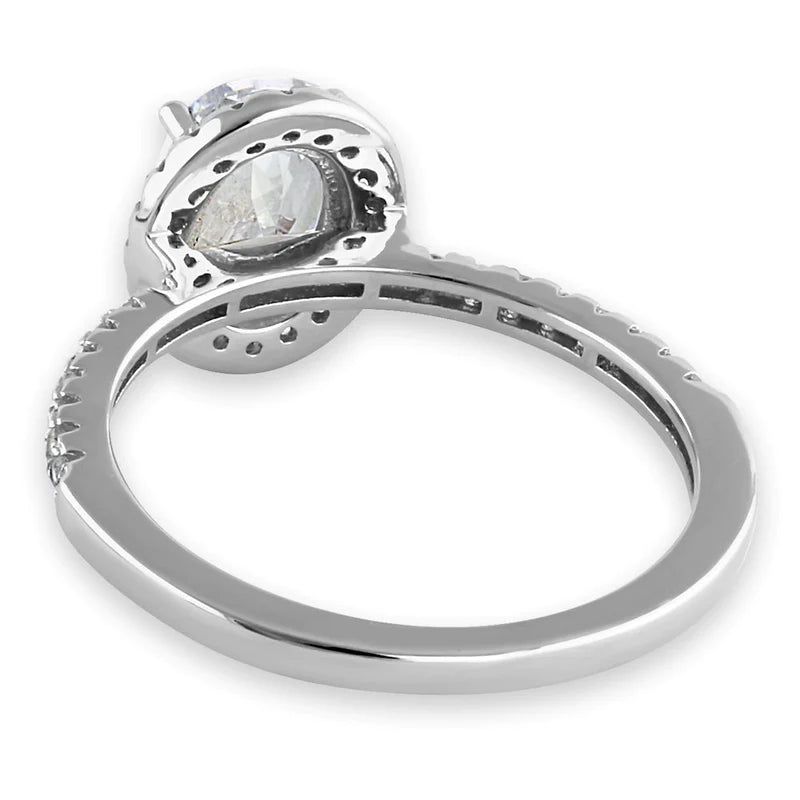 JB:SRZ6435 Sterling Silver Chic Oval Halo Round Cut Clear CZ Engagement Ring