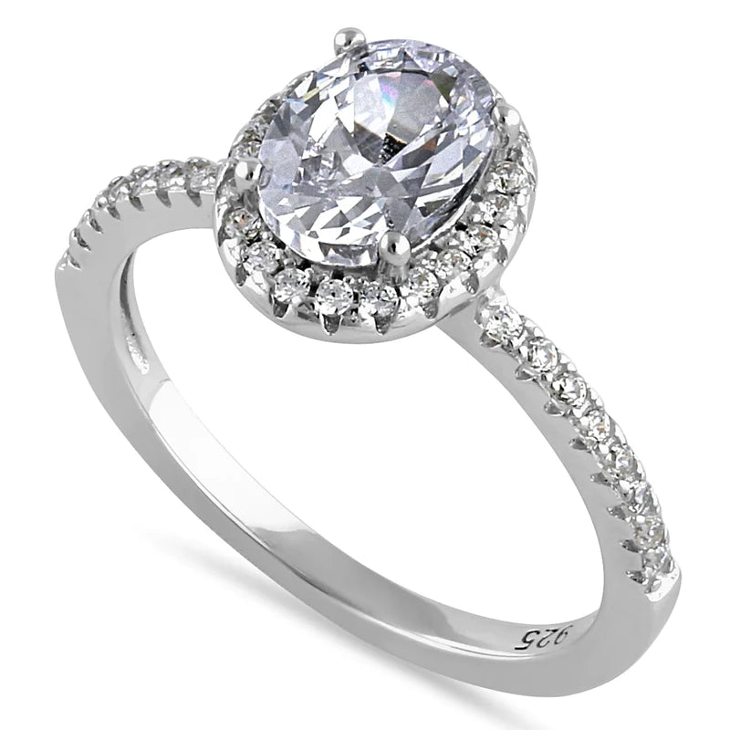JB:SRZ6435 Sterling Silver Chic Oval Halo Round Cut Clear CZ Engagement Ring