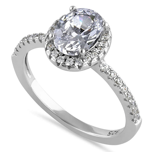 JB:SRZ6435 Sterling Silver Chic Oval Halo Round Cut Clear CZ Engagement Ring