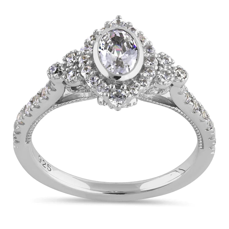 JB:SRZ6438  Sterling Silver Victorian Oval Marquise Halo Round Cut Clear CZ Engagement Ring