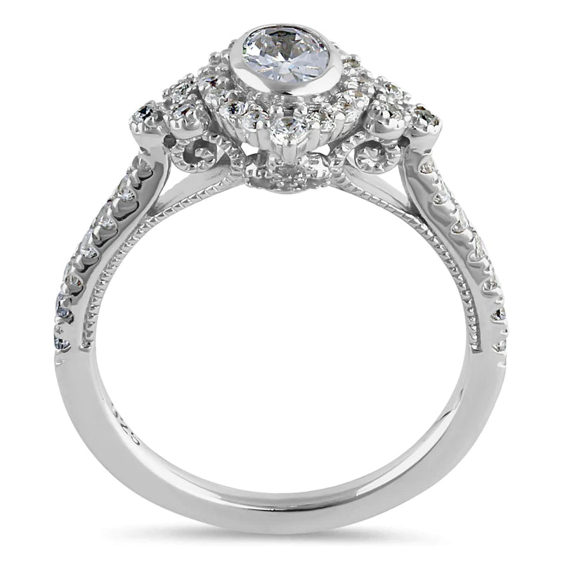 JB:SRZ6438  Sterling Silver Victorian Oval Marquise Halo Round Cut Clear CZ Engagement Ring