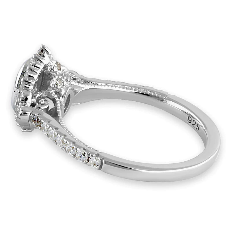 JB:SRZ6438  Sterling Silver Victorian Oval Marquise Halo Round Cut Clear CZ Engagement Ring
