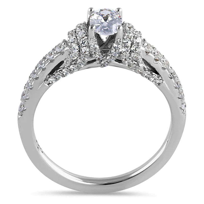 JB:srz440 Sterling Silver Victorian Oval and Round Cut Clear CZ Engagement Ring