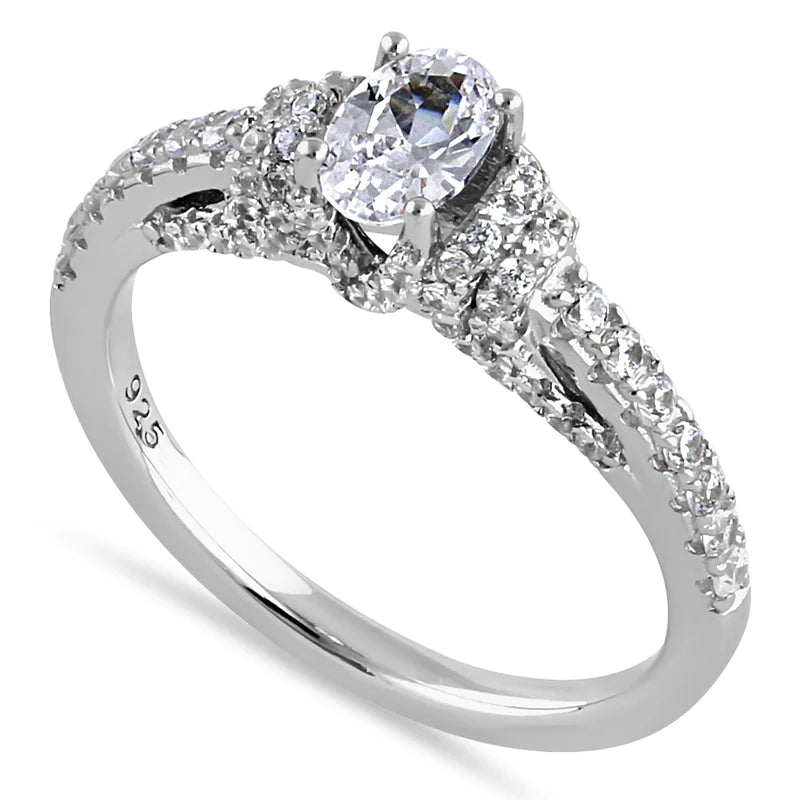 JB:srz440 Sterling Silver Victorian Oval and Round Cut Clear CZ Engagement Ring