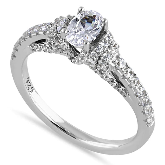 JB:srz440 Sterling Silver Victorian Oval and Round Cut Clear CZ Engagement Ring