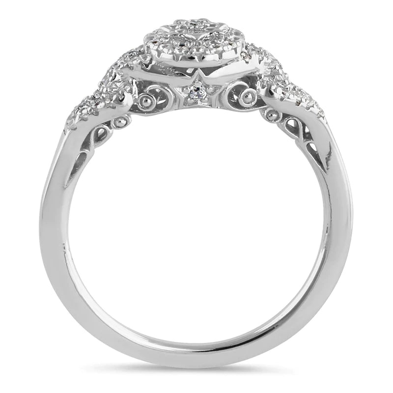 JB:SRZ6441 Sterling Silver Petite Flower Cluster Halo Round Cut Clear CZ Linked Engagement Ring