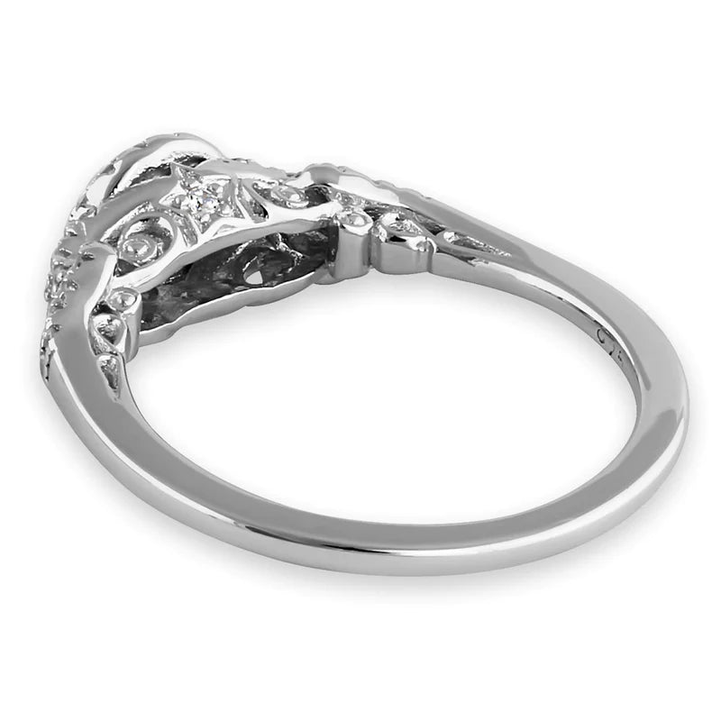 JB:SRZ6441 Sterling Silver Petite Flower Cluster Halo Round Cut Clear CZ Linked Engagement Ring