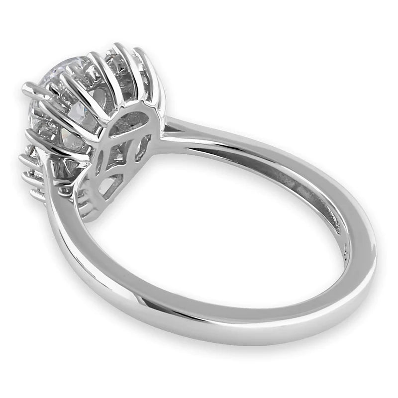 JB:SRZ6443 Sterling Silver Elegant Pear Halo Round Cut Clear CZ Engagement Ring