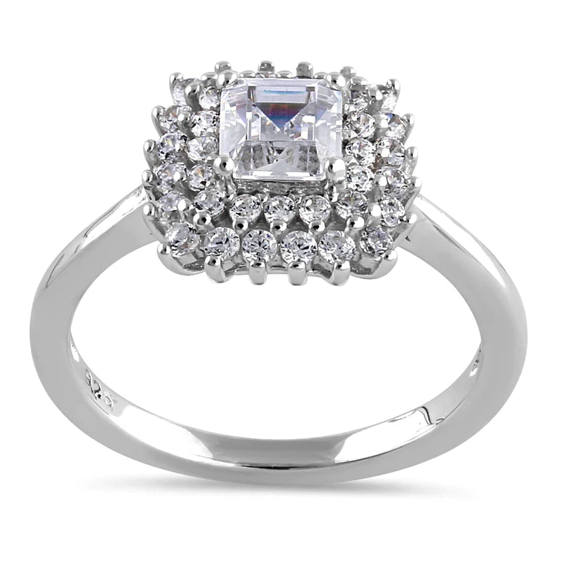 JB:SRZ6444 All products Sterling Silver Halo Cluster Square a...
