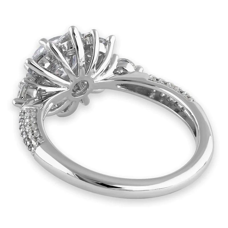JB:SRZ6446 Sterling Silver Exotic Wild Flower Round Cut Clear CZ Engagement Ring