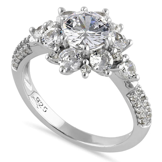 JB:SRZ6446 Sterling Silver Exotic Wild Flower Round Cut Clear CZ Engagement Ring