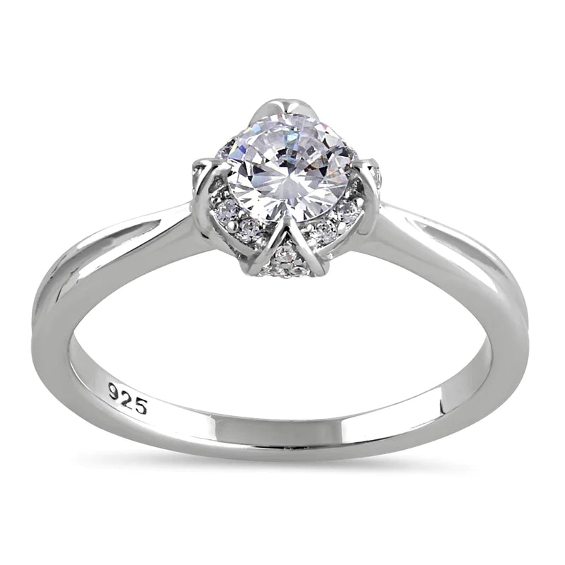 JB:RAZ6447 Sterling Silver Victorian Round Halo Clear CZ Engagement Ring