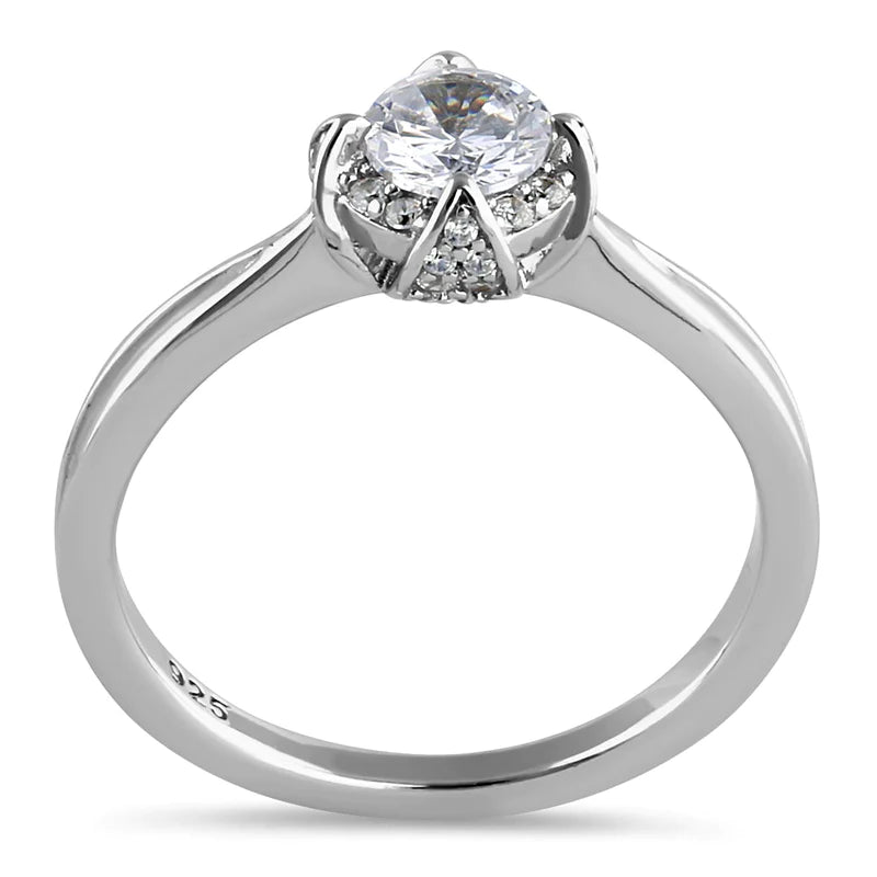 JB:RAZ6447 Sterling Silver Victorian Round Halo Clear CZ Engagement Ring