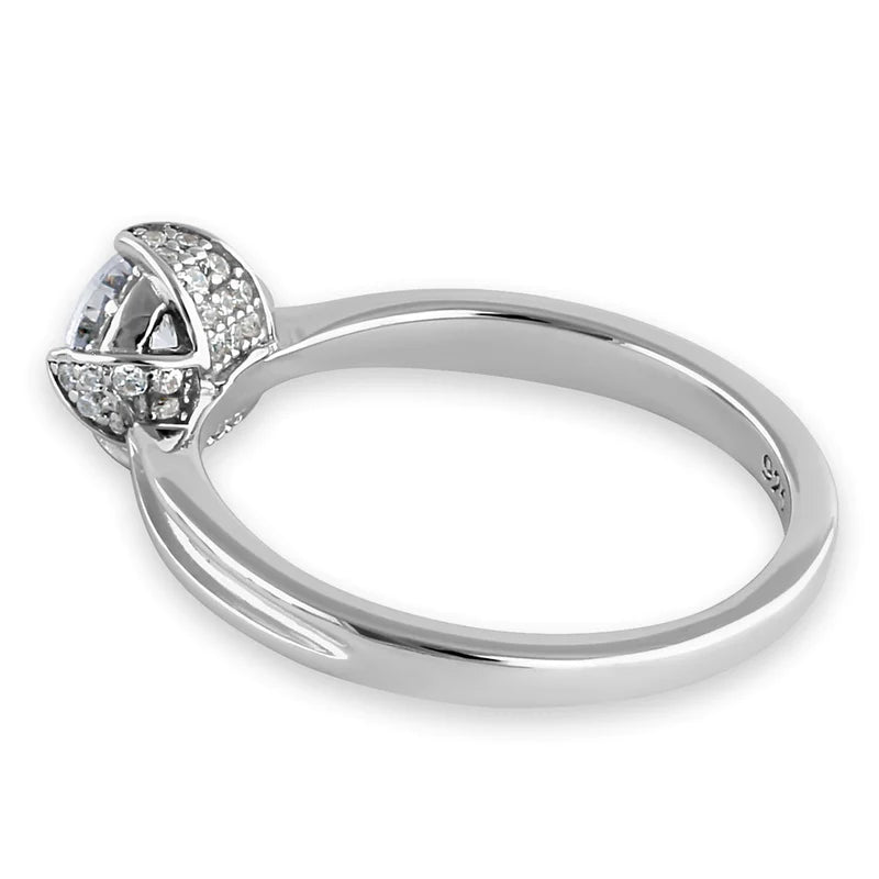 JB:RAZ6447 Sterling Silver Victorian Round Halo Clear CZ Engagement Ring