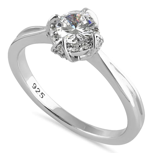 JB:RAZ6447 Sterling Silver Victorian Round Halo Clear CZ Engagement Ring