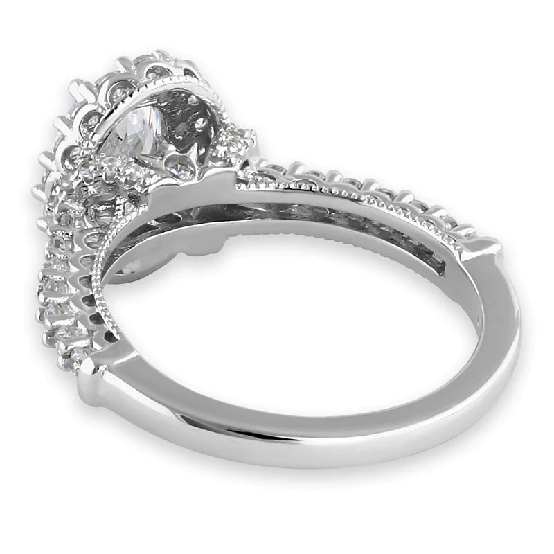 JB:SRZ6448 Sterling Silver Vintage Clear CZ Oval Halo Engagement Ring