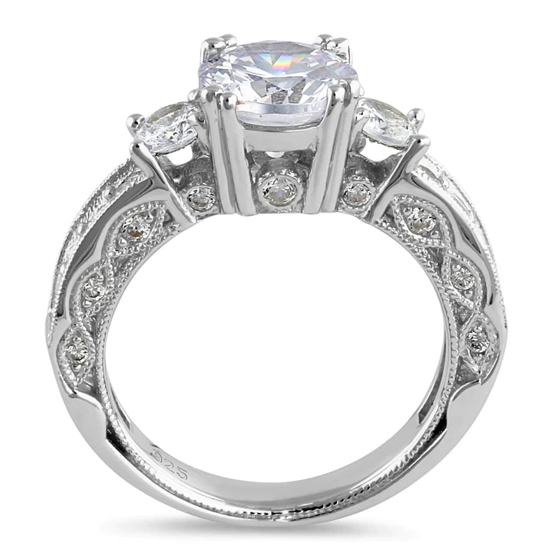 JB:SRZ6449 Sterling Silver 8.0mm Round Cut Clear CZ Modern Marquise Engagement Ring