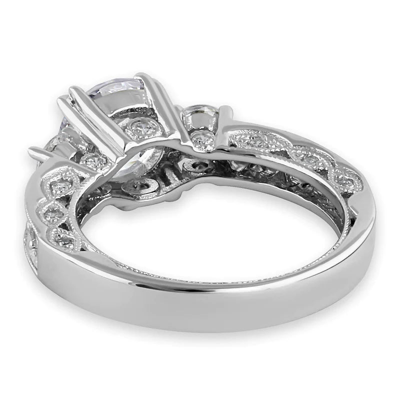 JB:SRZ6449 Sterling Silver 8.0mm Round Cut Clear CZ Modern Marquise Engagement Ring