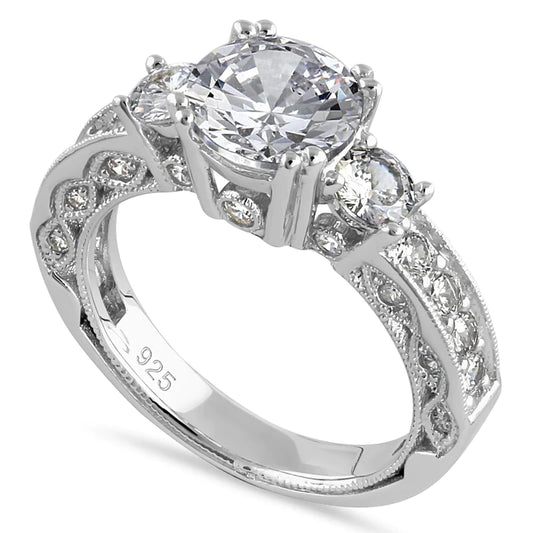 JB:SRZ6449 Sterling Silver 8.0mm Round Cut Clear CZ Modern Marquise Engagement Ring