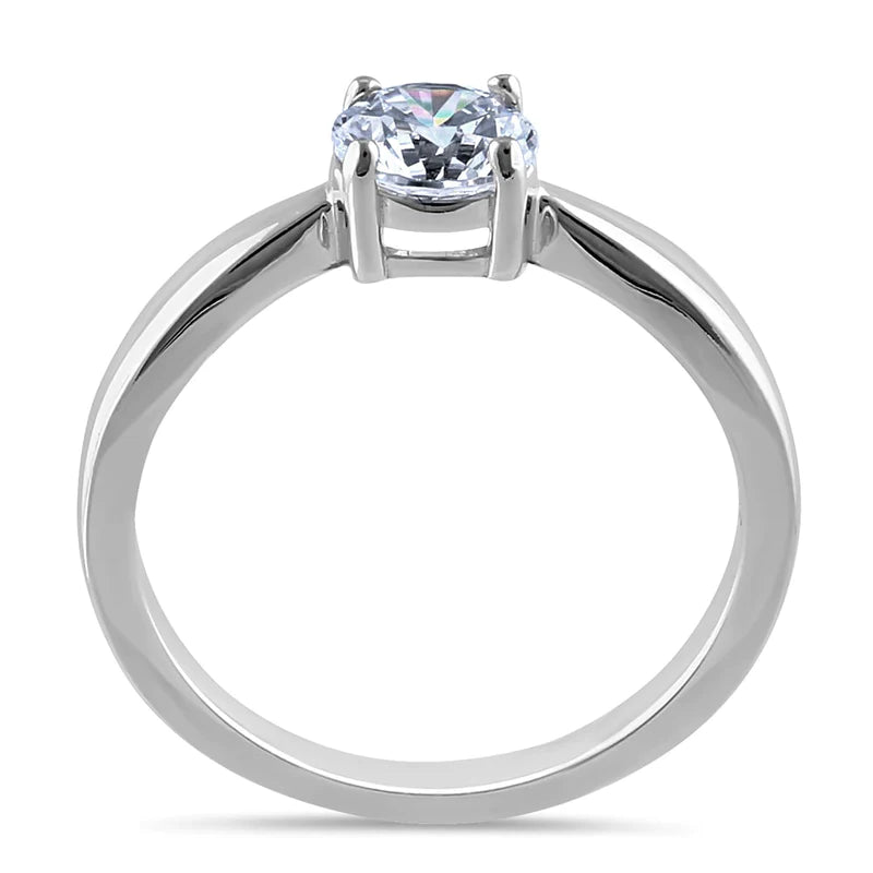 JB:SRZ6518 Sterling Silver 6mm Round Clear CZ Ring