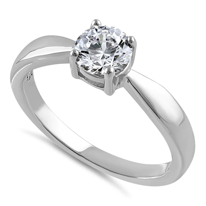 JB:SRZ6518 Sterling Silver 6mm Round Clear CZ Ring