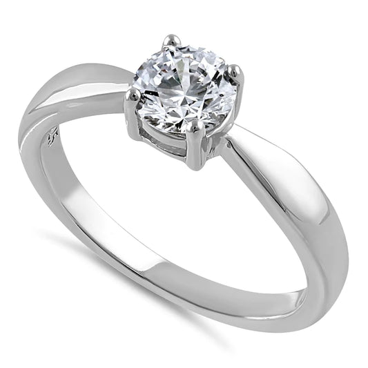 JB:SRZ6518 Sterling Silver 6mm Round Clear CZ Ring