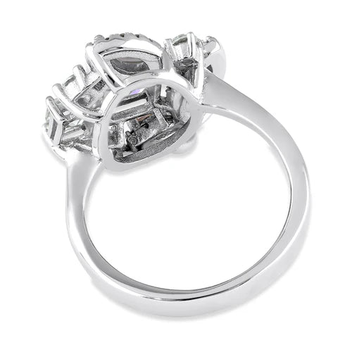 JB:SRZ6746Sterling Silver Square Marquise and Round Cut Pink and White CZ Cluster Ring