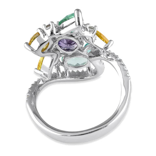 JB:SRZ6748 Sterling Silver Extravagant Colorful CZ Cluster Ring
