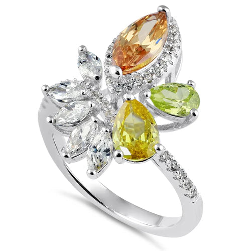 JB:SRZ6749 Sterling Silver Champagne Yellow and Apple Green CZ Ring