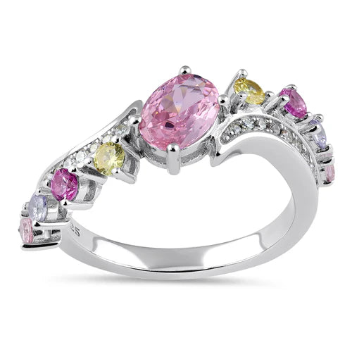 JB:SRZ6752Sterling Silver Pink & Yellow CZ Ring
