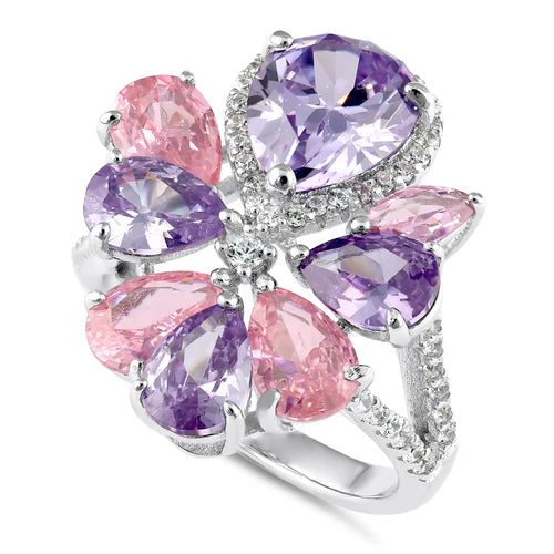 JB:SRZ6755 Sterling Silver Pink and Lavender CZ Cluster Ring