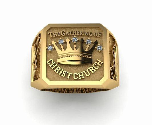 JB 10001 10kt YELOW GOLD AND DIAMONDS GATHERING OF CHRIST CHURCH RING