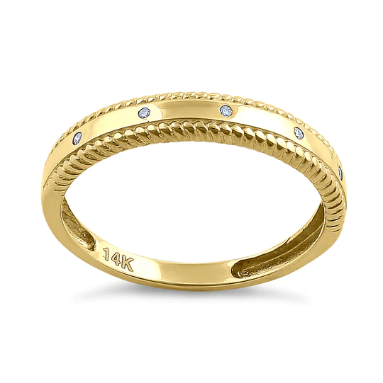 JB:ORD4118 Solid 14K Yellow Gold Edged Double Rope Diamond Ring