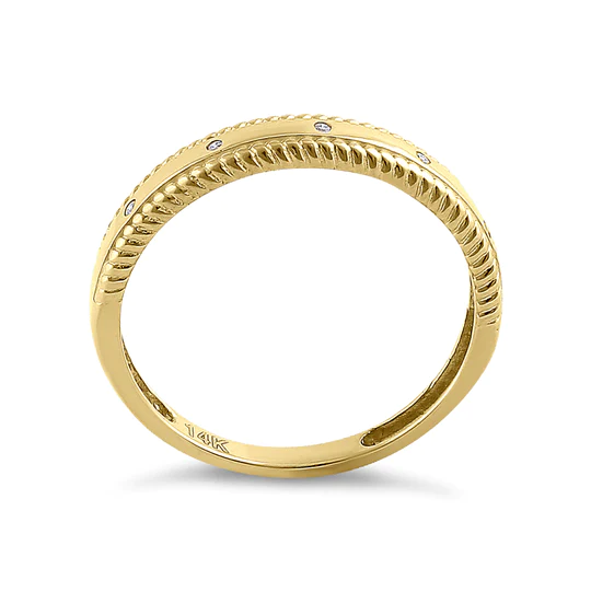 JB:ORD4118 Solid 14K Yellow Gold Edged Double Rope Diamond Ring
