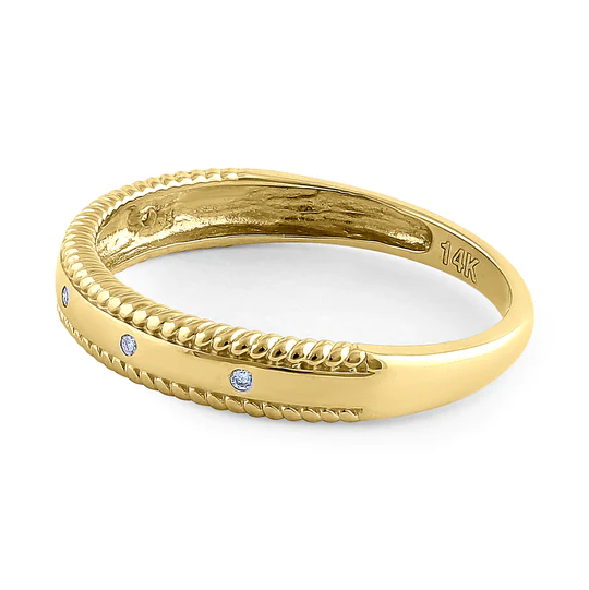 JB:ORD4118 Solid 14K Yellow Gold Edged Double Rope Diamond Ring