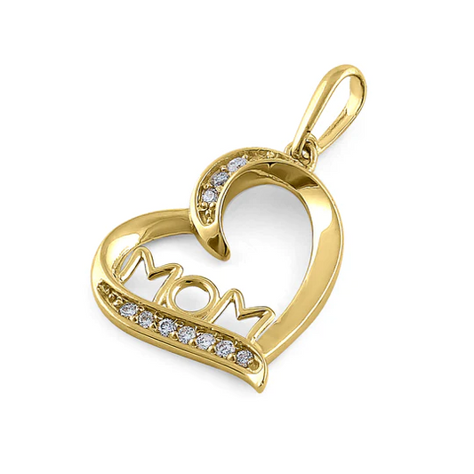 JB:PDZ2019 Solid 14K Yellow Gold Mom & Heart Dia...