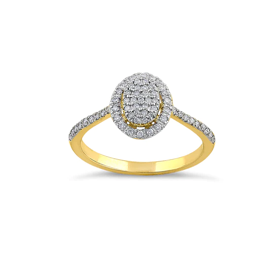 JB:ORD4086 Solid 14K Yellow Gold Oval Cluster Halo 0.29 ct. Diamond Ring