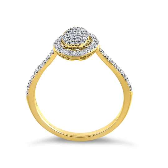 JB:ORD4086 Solid 14K Yellow Gold Oval Cluster Halo 0.29 ct. Diamond Ring